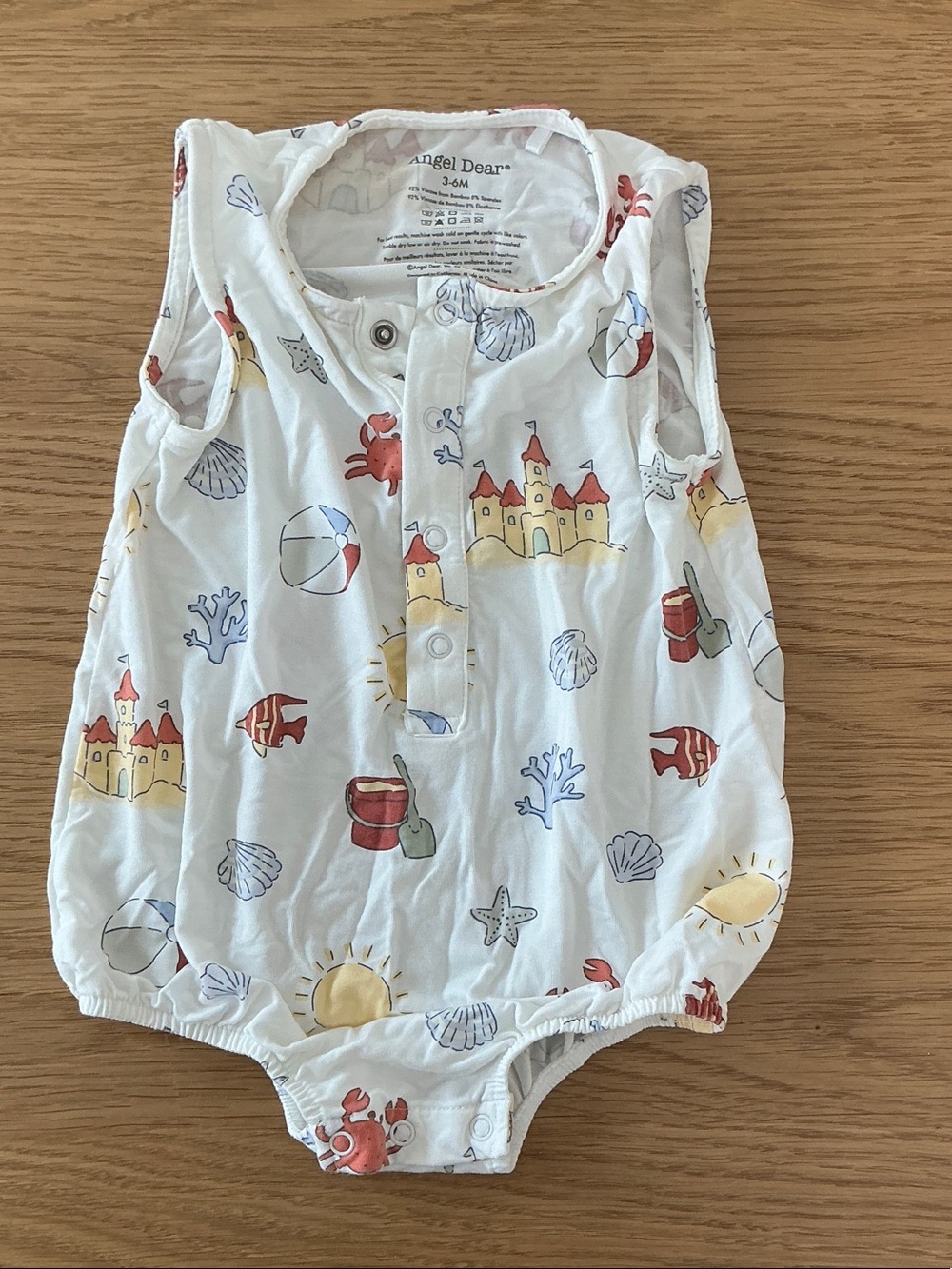 Angel Dear White Beach Print Sleeveless One-Piece with Red and Yellow Accents